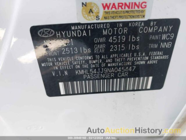 HYUNDAI SONATA HYBRID LIMITED, KMHL54JJ9NA045447