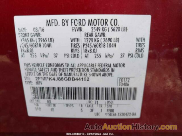 FORD EDGE SEL, 2FMPK4J88GBB44162