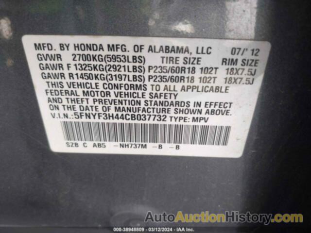 HONDA PILOT EX, 5FNYF3H44CB037732