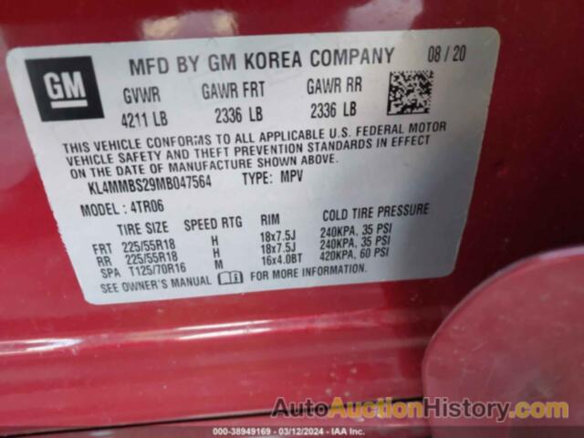 BUICK ENCORE GX FWD PREFERRED, KL4MMBS29MB047564