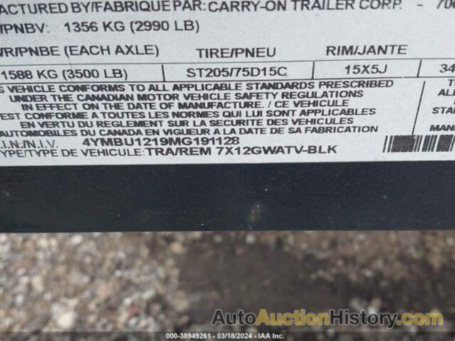 CARRY ON UTLITITY TRAILER, 4YMBU1219MG191128