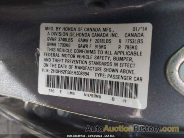 HONDA CIVIC LX, 2HGFB2F50EH508394