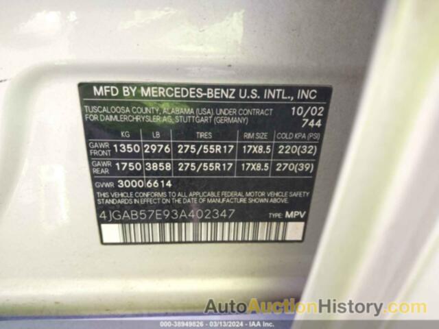 MERCEDES-BENZ ML 350, 4JGAB57E93A402347