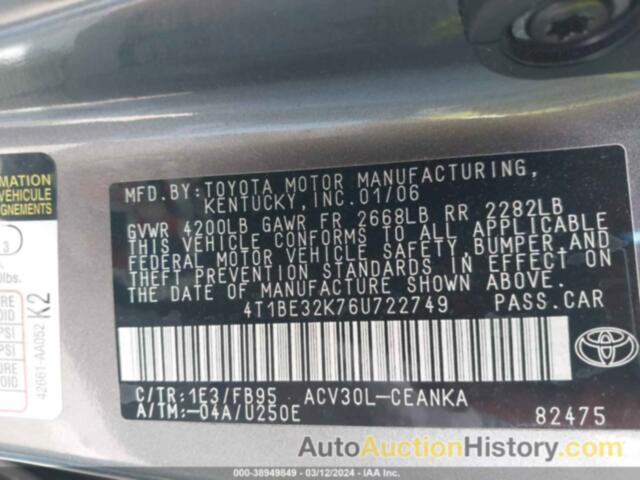 TOYOTA CAMRY LE, 4T1BE32K76U722749