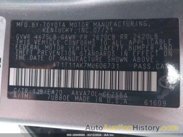 TOYOTA CAMRY SE, 4T1T11AK7MU606731