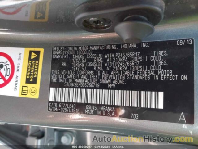 TOYOTA HIGHLANDER PLUS/SE, 5TDBK3EH9DS266719