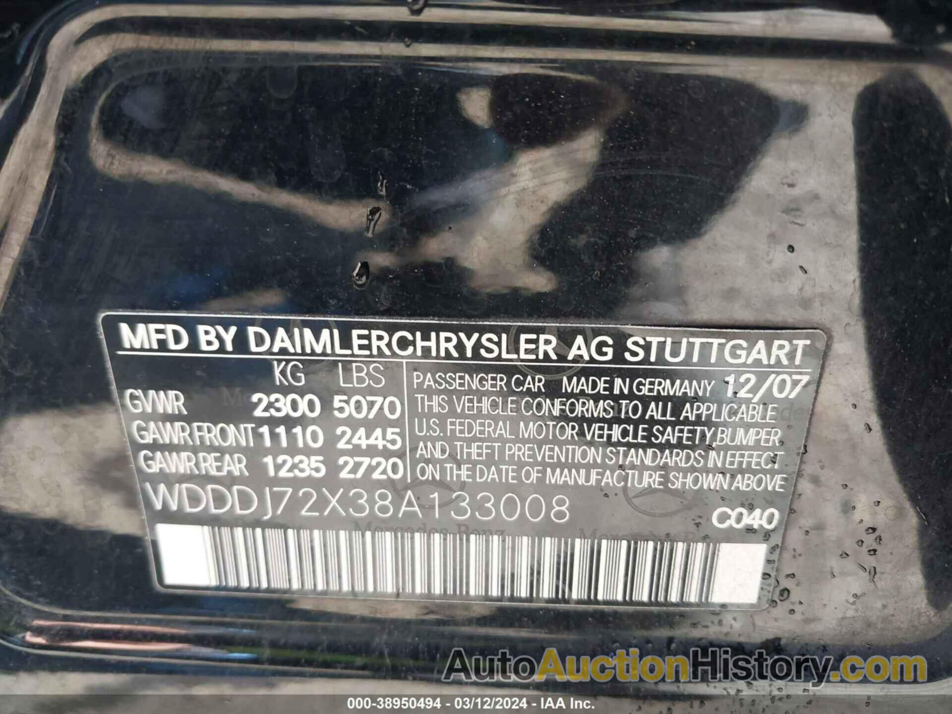 MERCEDES-BENZ CLS 550, WDDDJ72X38A133008