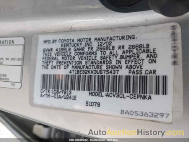 TOYOTA CAMRY LE, 4T1BE32KX3U675437