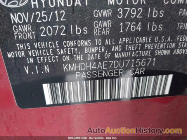 HYUNDAI ELANTRA GLS, KMHDH4AE7DU715671