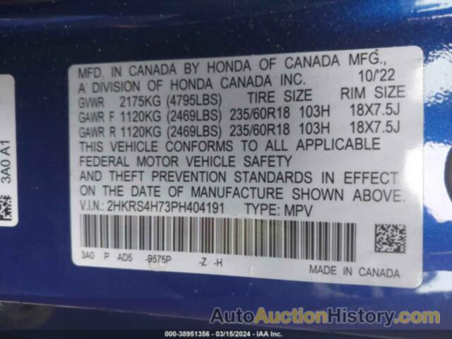 HONDA CR-V EX-L AWD, 2HKRS4H73PH404191