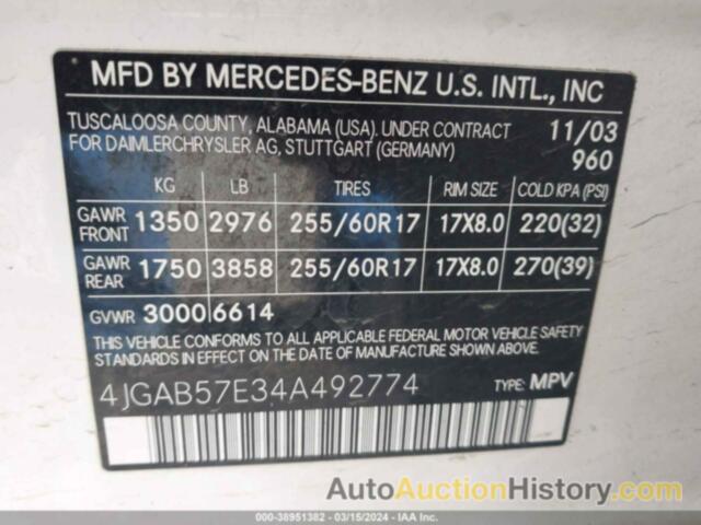 MERCEDES-BENZ ML 350 4MATIC, 4JGAB57E34A492774