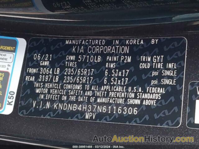 KIA CARNIVAL MPV LX SEAT PACKAGE, KNDNB4H37N6116306