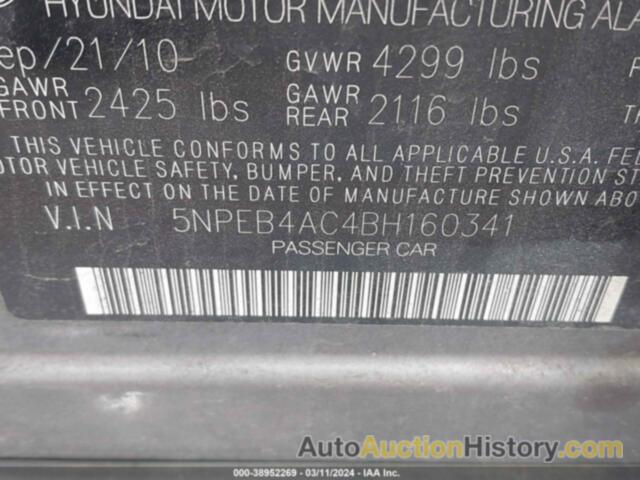 HYUNDAI SONATA GLS, 5NPEB4AC4BH160341