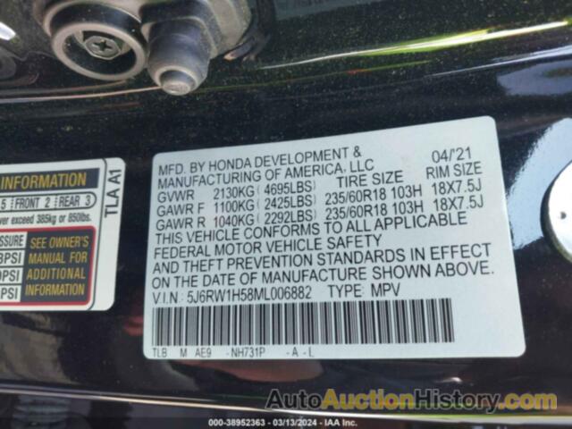 HONDA CR-V 2WD EX, 5J6RW1H58ML006882