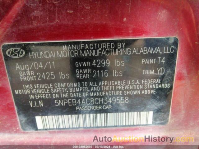 HYUNDAI SONATA GLS, 5NPEB4AC8CH349558