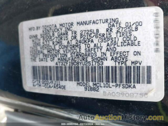 TOYOTA SIENNA CE, 4T3ZF19C8YU251753