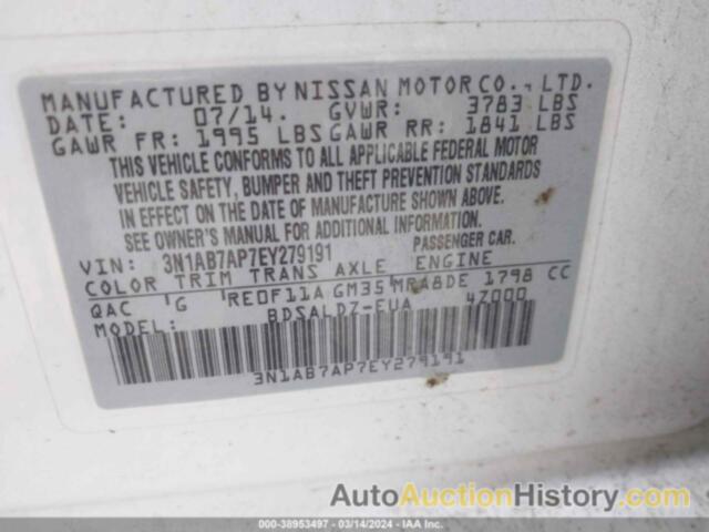 NISSAN SENTRA SV, 3N1AB7AP7EY279191