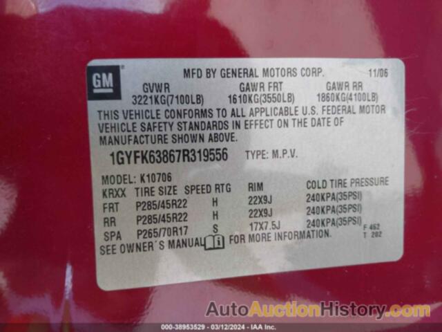 CADILLAC ESCALADE STANDARD, 1GYFK63867R319556