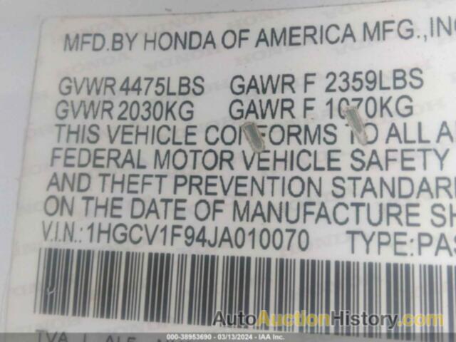 HONDA ACCORD TOURING, 1HGCV1F94JA010070