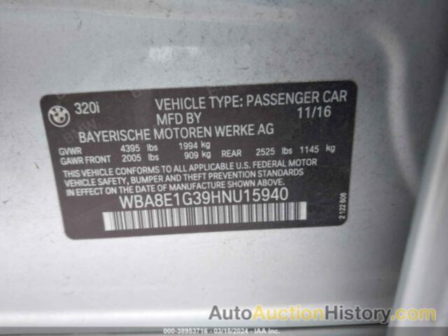 BMW 320 I, WBA8E1G39HNU15940