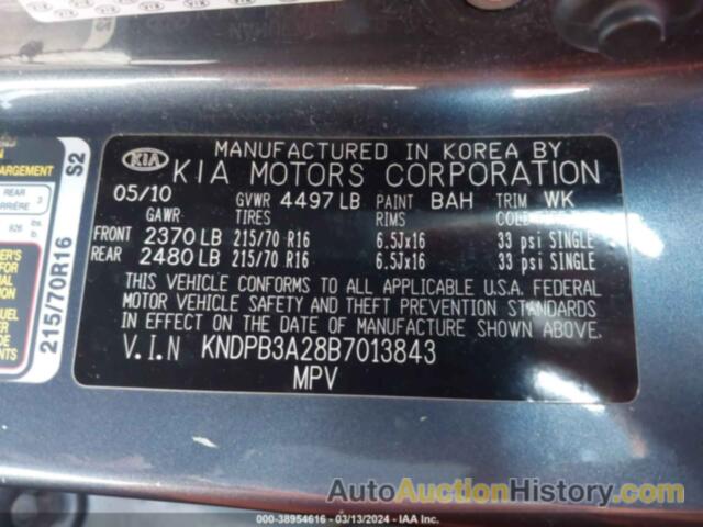 KIA SPORTAGE LX, KNDPB3A28B7013843