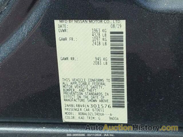 NISSAN ALTIMA S FWD, 1N4BL4BV4LN301576