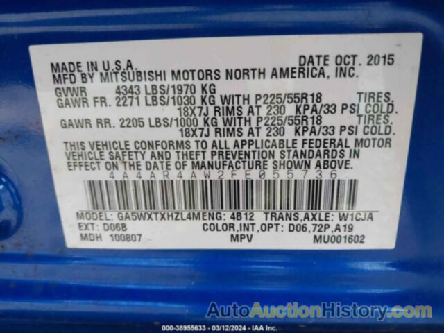 MITSUBISHI OUTLANDER SPORT GT, 4A4AR4AW2FE055736