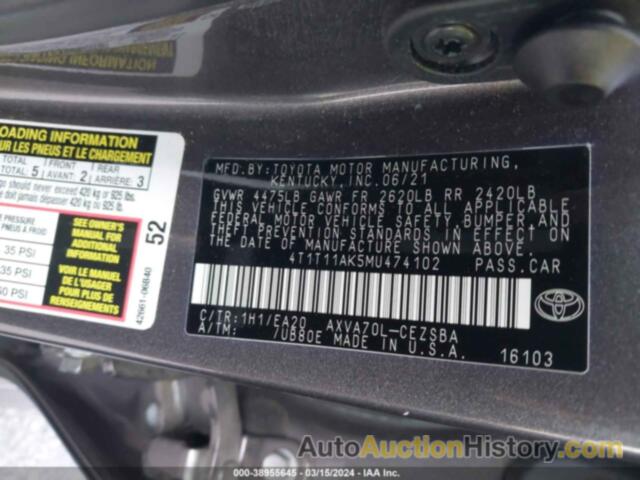 TOYOTA CAMRY SE, 4T1T11AK5MU474102