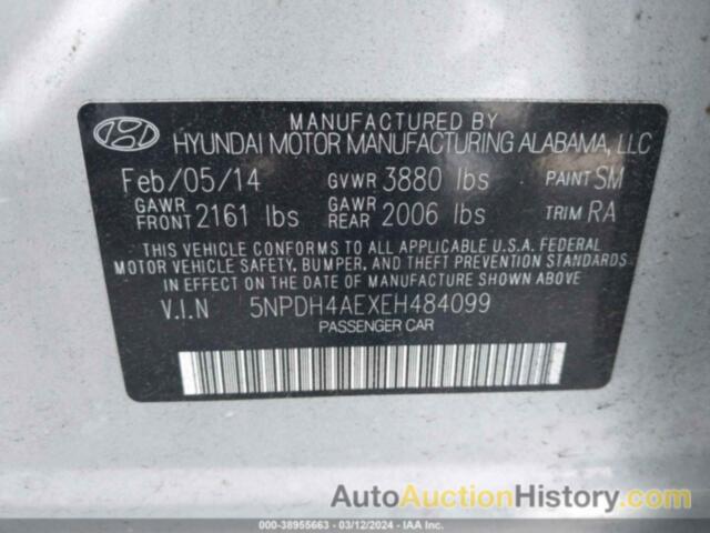 HYUNDAI ELANTRA SE/SPORT/LIMITED, 5NPDH4AEXEH484099