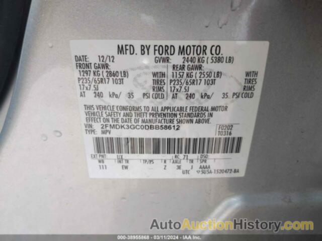 FORD EDGE SE, 2FMDK3GC0DBB58612