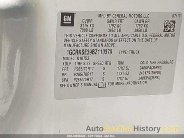 CHEVROLET SILVERADO 1500 LT, 1GCRKSE39BZ110379