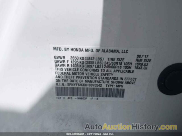 HONDA PILOT EX, 5FNYF6H3XHB070542