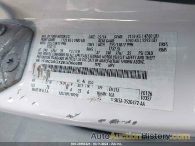 FORD ESCAPE SE, 1FMCU9GX2EUD66689