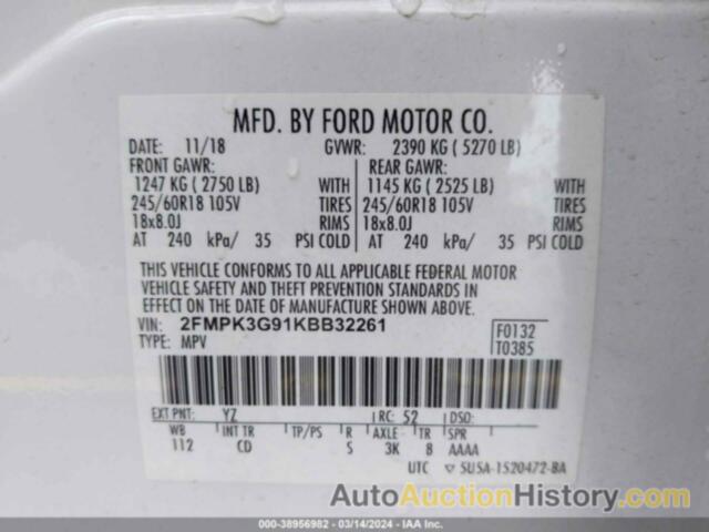 FORD EDGE SE, 2FMPK3G91KBB32261