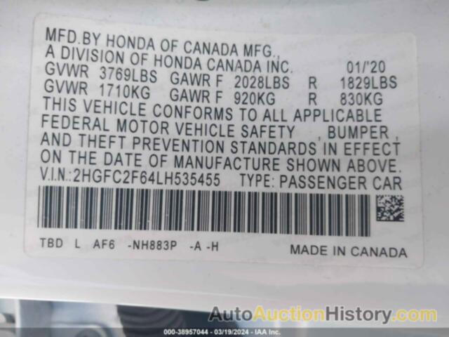 HONDA CIVIC LX, 2HGFC2F64LH535455