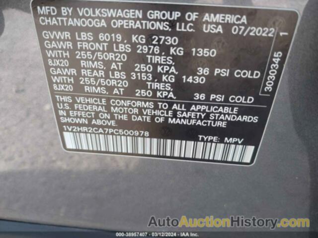 VOLKSWAGEN ATLAS 3.6L V6 SE W/TECHNOLOGY, 1V2HR2CA7PC500978