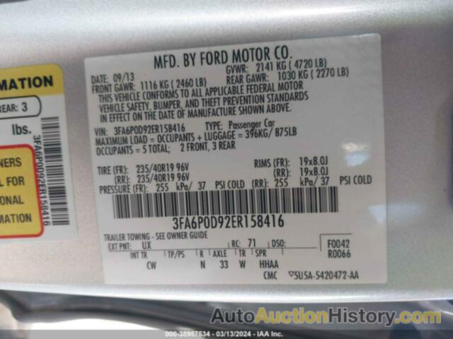 FORD FUSION TITANIUM, 3FA6P0D92ER158416