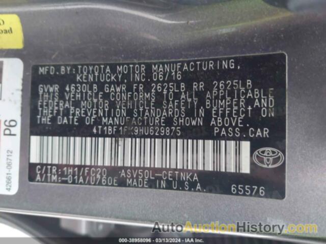 TOYOTA CAMRY LE/XLE/SE/XSE, 4T1BF1FK9HU629875