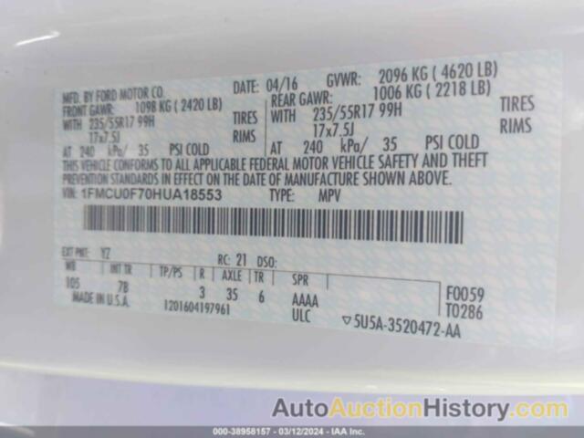 FORD ESCAPE S, 1FMCU0F70HUA18553