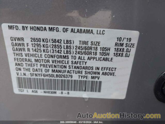 HONDA PILOT AWD EX-L, 5FNYF6H50LB026379