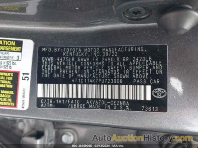 TOYOTA CAMRY LE, 4T1C11AK7PU723908