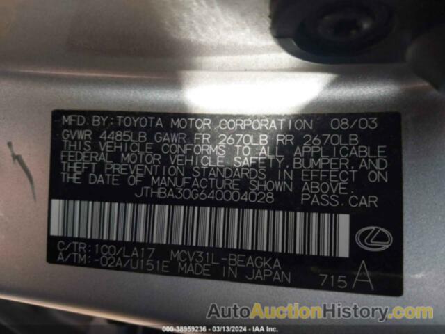 LEXUS ES 330, JTHBA30G640004028