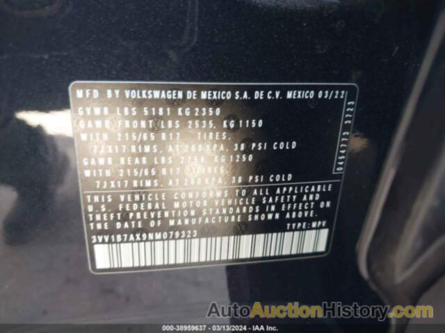 VOLKSWAGEN TIGUAN S, 3VV1B7AX9NM079323