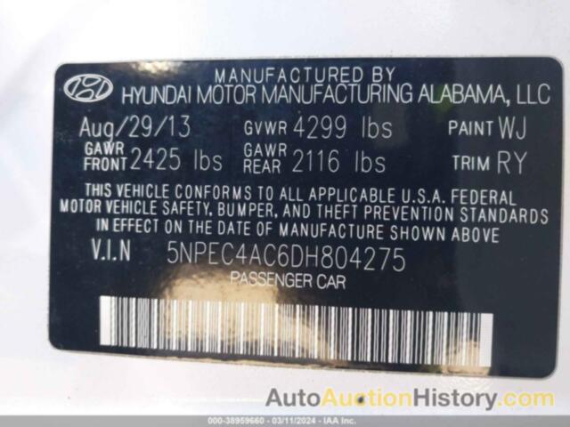 HYUNDAI SONATA SE, 5NPEC4AC6DH804275