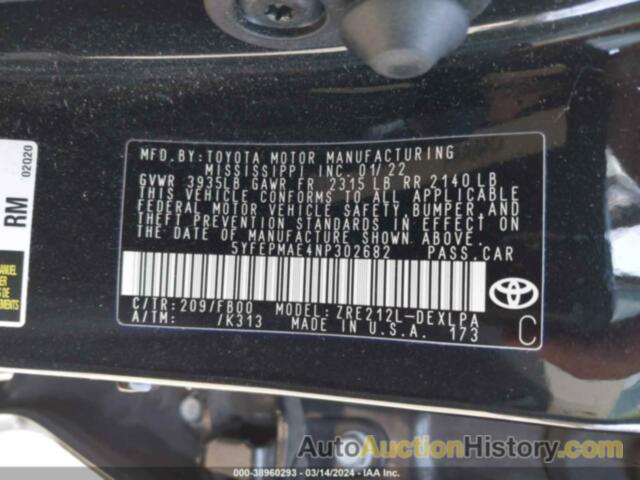 TOYOTA COROLLA LE, 5YFEPMAE4NP302682