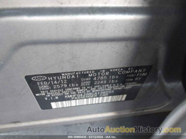 HYUNDAI AZERA, KMHFG4JG8CA136055