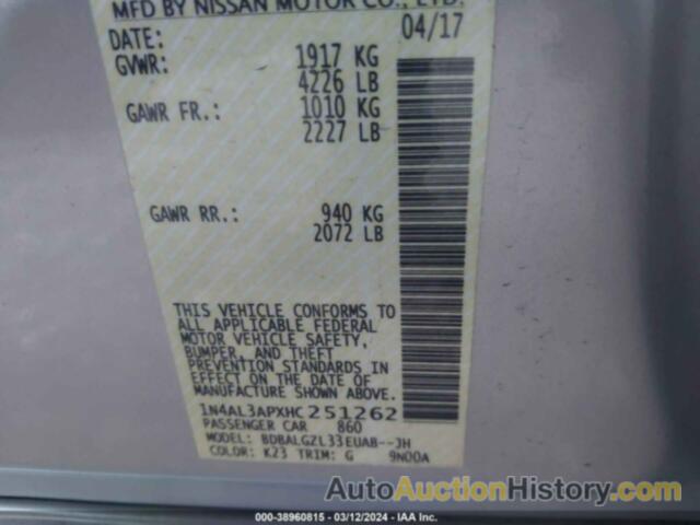 NISSAN ALTIMA 2.5 S, 1N4AL3APXHC251262