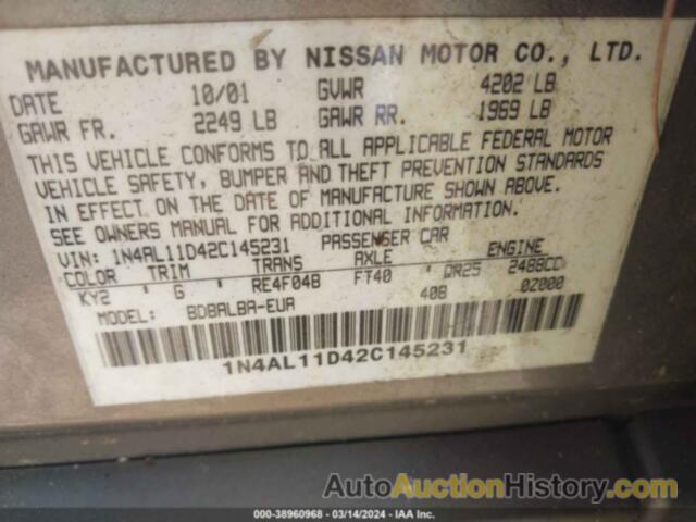 NISSAN ALTIMA 2.5 S, 1N4AL11D42C145231