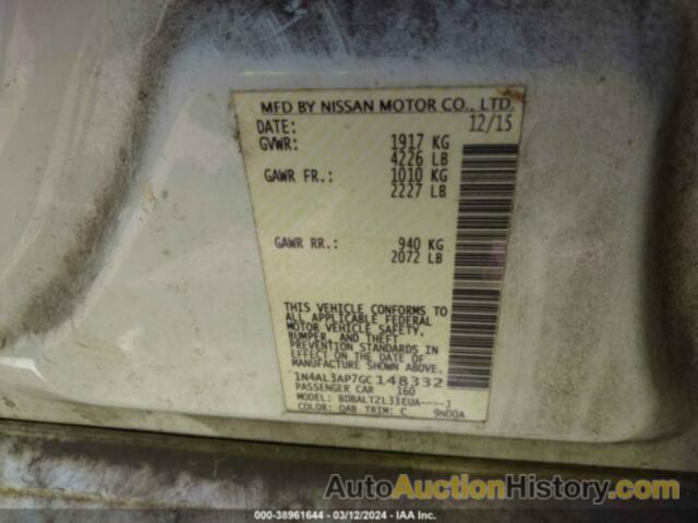 NISSAN ALTIMA 2.5 SL, 1N4AL3AP7GC148332