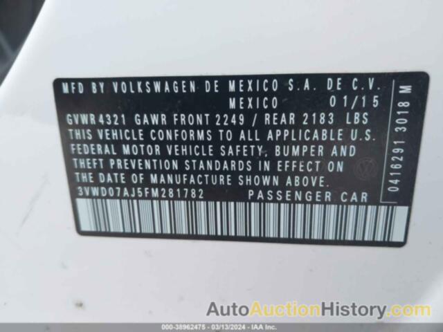 VOLKSWAGEN JETTA SE, 3VWD07AJ5FM281782